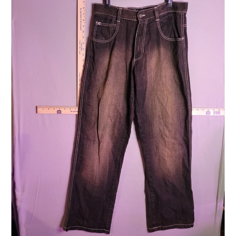 Southpole Mens Baggy Fit Jeans Dark Wash Brown Tint Contrast Stitch Y2K Size 32‎